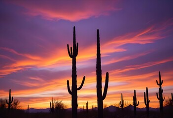 Silhouette cactus sunset