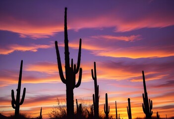 Silhouette cactus sunset