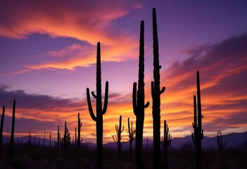 Silhouette cactus sunset