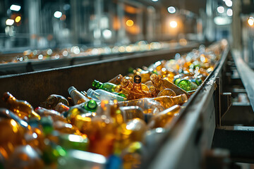 Transportation conveyer of recycled glass and bottle on a conveyer belt to the boiler for combustion.