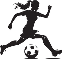 Female Soccer Silhouette Vector Illustration On Isolated White Background