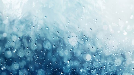 Obraz premium Blurring water droplets gather to form a soft, cool blue backdrop on a rainy afternoon, unfocused image
