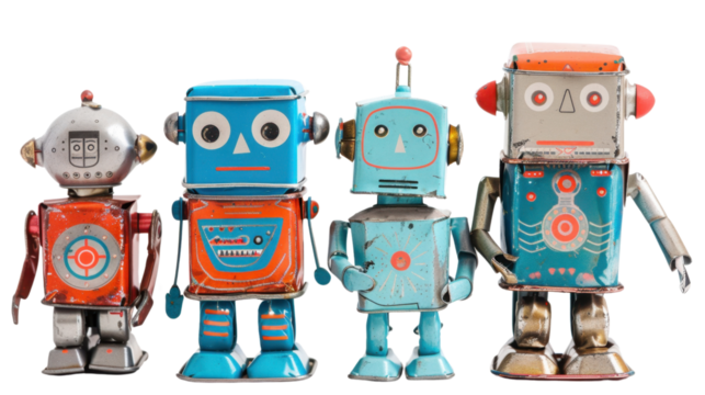 Toy robots on transparent background