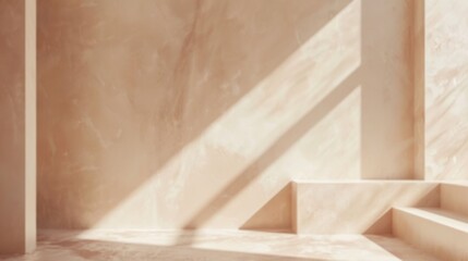 Soft light creates a serene atmosphere with gentle shadows in a softly colored interior architectural design, unfocused image