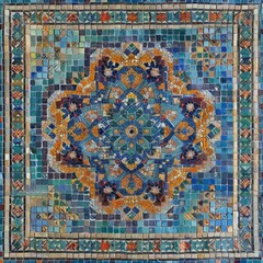 Detail of traditional Persian mosaic wall with geometrical ornament in Iran, Arabic Islamic pattern