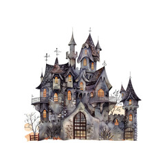 Obraz premium Castle, Halloween Watercolor Style Clip Art Transparent Background