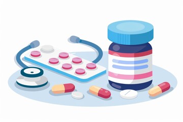 Fototapeta premium Medical supplies and stethoscope healthcare innovation concept vector illustration clean design medical inspiration