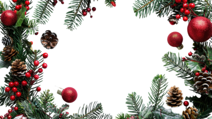 Christmas tree branches border garland on transparent background