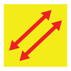 Double arrow icon set. Horizontal long straight arrow signs. Double red arrow icon, two side simple icon vector, arrow icon isolated on white and yellow background. Road signs vector illustration.