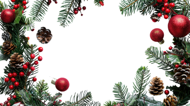 Christmas tree branches border garland on transparent background