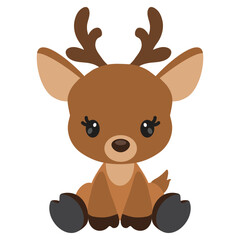 Cute sitting little baby reindeer vector cartoon illustration