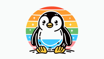 Obraz premium Penguin With LGBTQ Rainbow Pride Flag Funny Pround Mom Dad of Gay Lesbian Ally Vector Clipart 