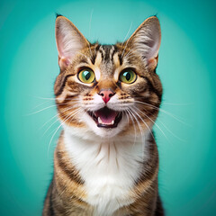 Obraz premium Close-up of a surprised ginger cat with open mouth against