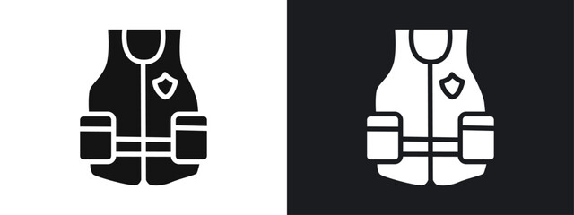 Reflective Police Vest icon linear graphics set vector in black