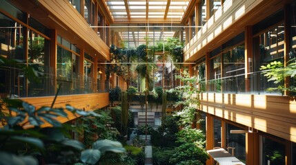 Fototapeta premium Interior of a green building with natural lighting and recycled materials