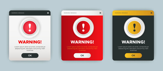 Warning of error pop up banner with flat design isolated on the background. Professional web design, full set of elements. User-friendly design materials. vector