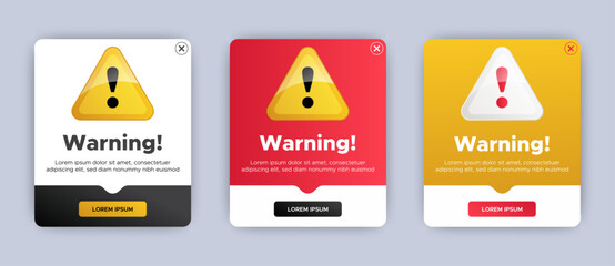 Warning of error pop up banner with flat design isolated on the background. Professional web design, full set of elements. User-friendly design materials. vector