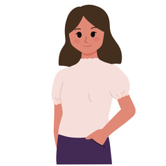 A woman standing with one hand on her pocket happy proud illustration