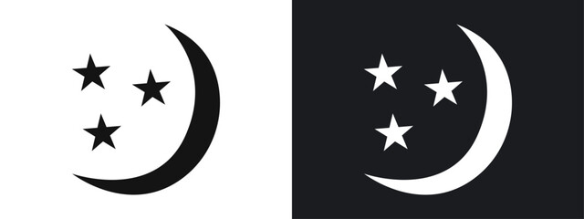 Moon and stars icon linear graphics set vector in black