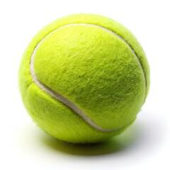 Close-up of a bright yellow tennis ball on a white background