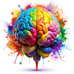 Colorful brain illustration with vibrant paint splashes, symbolizing creativity and imagination