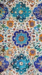 Detail of traditional Persian mosaic wall with geometrical ornament in Iran, Arabic Islamic pattern