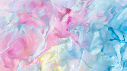 Fototapeta premium Dynamic swirls of vivid pastel paints mix into a vibrant abstract pattern, showcasing a creative explosion of color and texture.