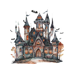 Obraz premium Castle, Halloween Watercolor Style Clip Art Transparent Background