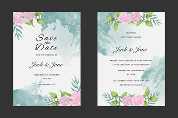 wedding invitation card with watercolor flower and plant design