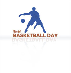 Banner template for national sports day football, basketball, tennis and volleyball background. world sports celebration, World Basketball day text with logo in text shadow