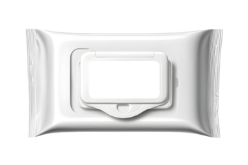 Blank wet wipes flow pack isolated on a transparent or white background.