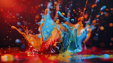 Colorful paint splashes frozen in motion.