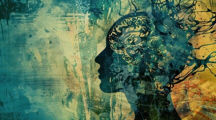 Fototapeta premium Abstract art showing the fusion of human intelligence and AI brain