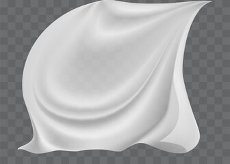 White lightweight fabric curtain fluttering realistic vector illustration mock up. Shower or window fabric on a curtain rod template.