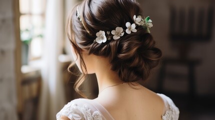 Captivating bridal hairstyle close up for wedding inspiration and hairdressing themes