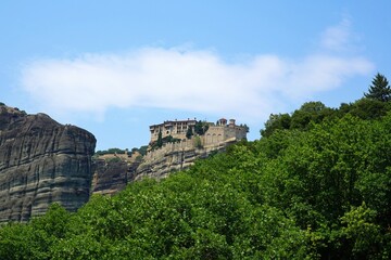 View of orthodox monasteries on the rocks in in Thessaly , Greece.