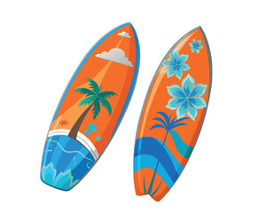 Summer Cool surfers surfing and 
 icons set. Simple illustration  vector
