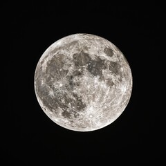 Fototapeta premium Close up view of a night full Moon reveals its rugged terrain, with craters, mountains, and valleys