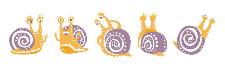 Funny Snail Character with Cute Snout and Coil Vector Set
