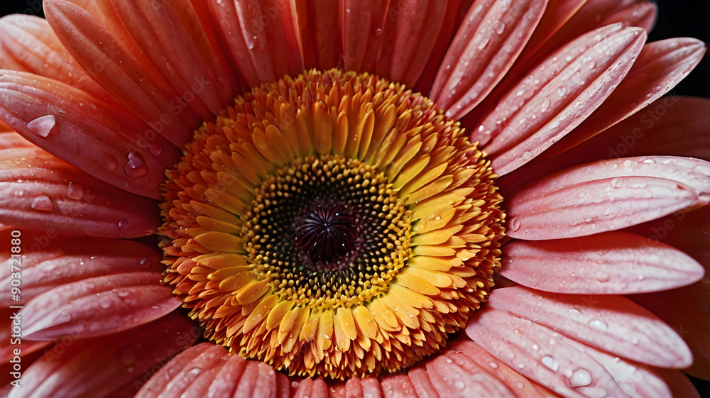 Poster red gerbera daisy macro, ai generated