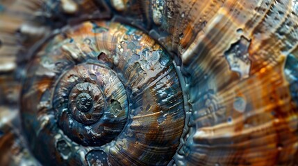 A spiral shell with a metallic sheen