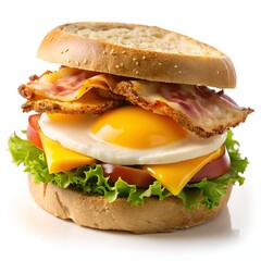 Delicious sandwich with bacon, eggs, and fresh lettuce on toasted bread