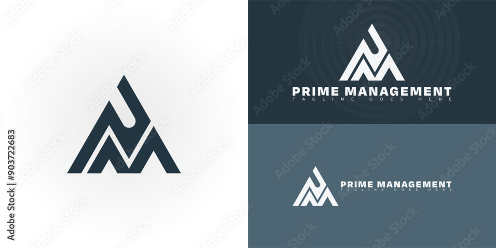 Poster abstract triangle initial letter pm or mp in grey color isolated on multiple background colors. the 