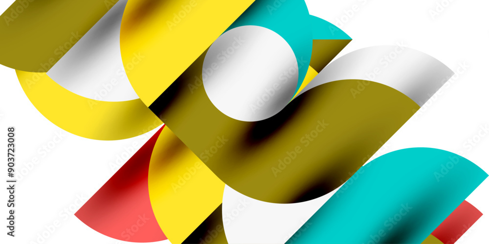 Poster tech minimal circular shapes geometric art. vector modern circles