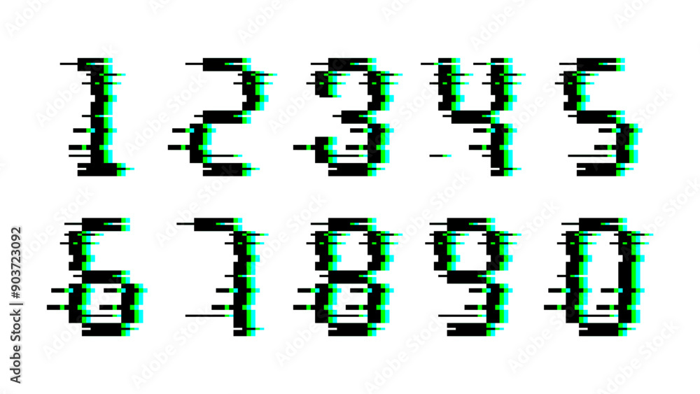 Fototapete digital number with glitch effect. distorted pixel number vector.
