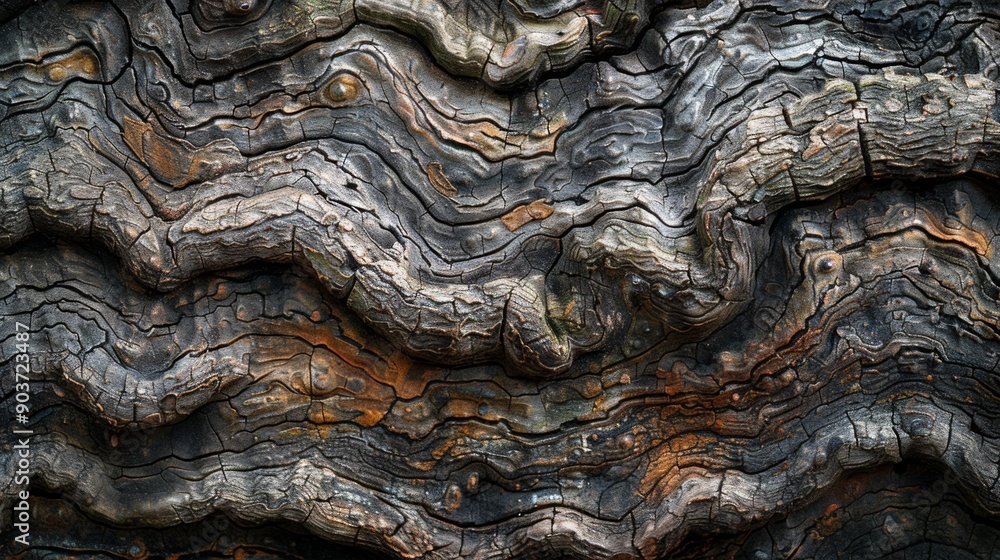 Poster the image is of a tree trunk with a rough, weathered texture