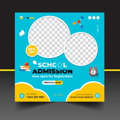 School admission social media post banner template, educational social media post square flyer back to school.