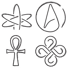 symbol icon set, brush strokes on a white background. Vector illustration.