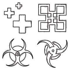 symbol icon set, brush strokes on a white background. Vector illustration.