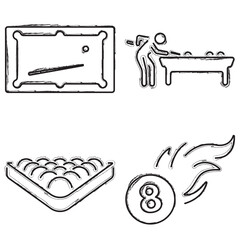 billiards icon set, brush strokes on white background. Vector illustration.
